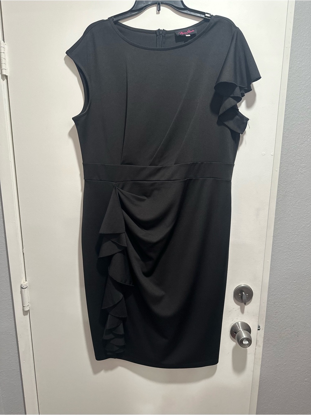 Hanna Nikole Plus Size Ruffle Sheath Cocktail Dress Black 16W